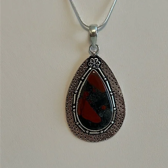 925 SILVER OVERLAY STATEMENT PENDANT BLOODSTONE GEMSTONE - Picture 9 of 9